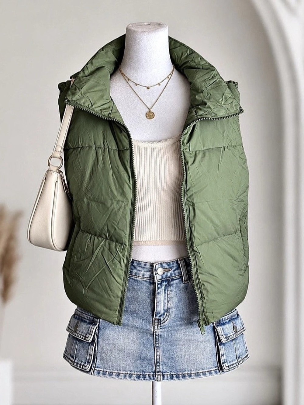 Merokeety Quilted Puffer Vest in Green Size Small NWT